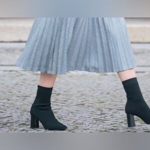 Zara Black Sock  Boots - Stretch Knit Block Heel